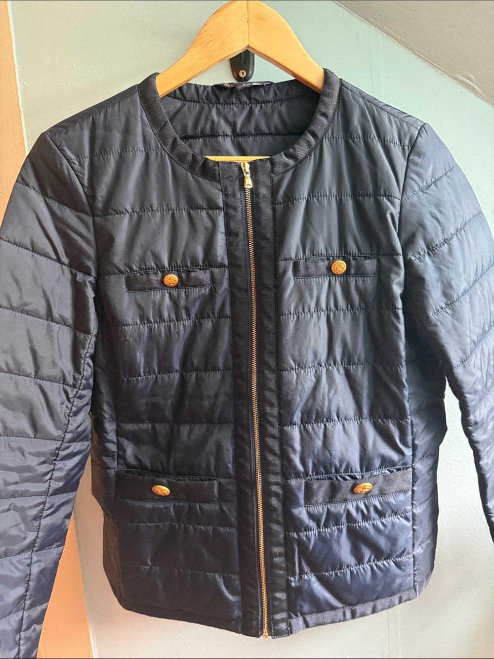 Brooks Brothers Navy Quilted Puffer Jacket with Gold Buttons